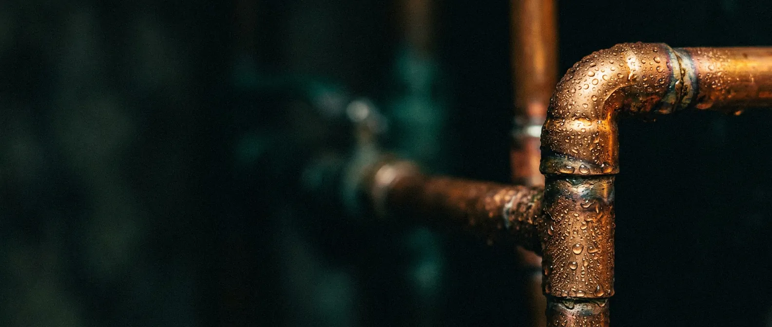 Macro of brazed copper pipe with condensation